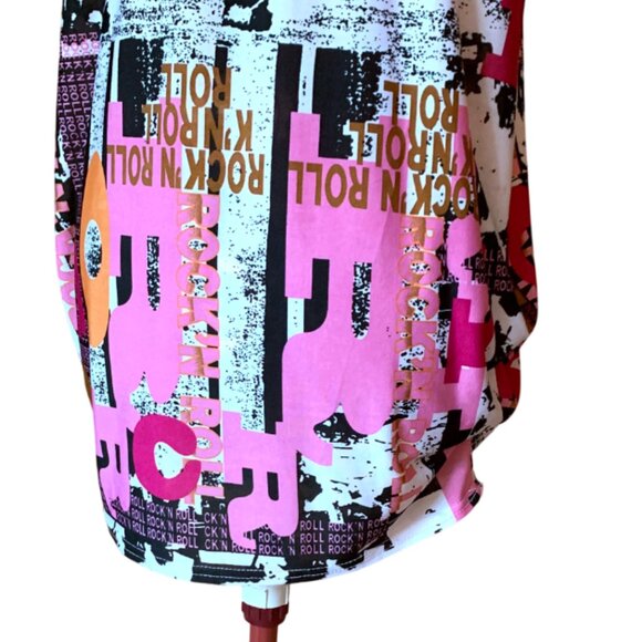 LOBO / Pink B&W - Graphic Print Women's Top Tunic short sleeves/ Large - Picture 10 of 12